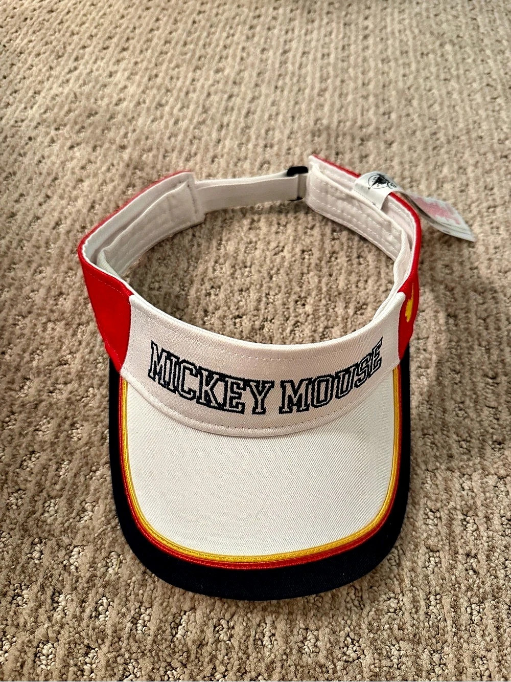 Disney Parks Retro Mickey Mouse Colorblock Visor Hat White Red Navy Adjustable